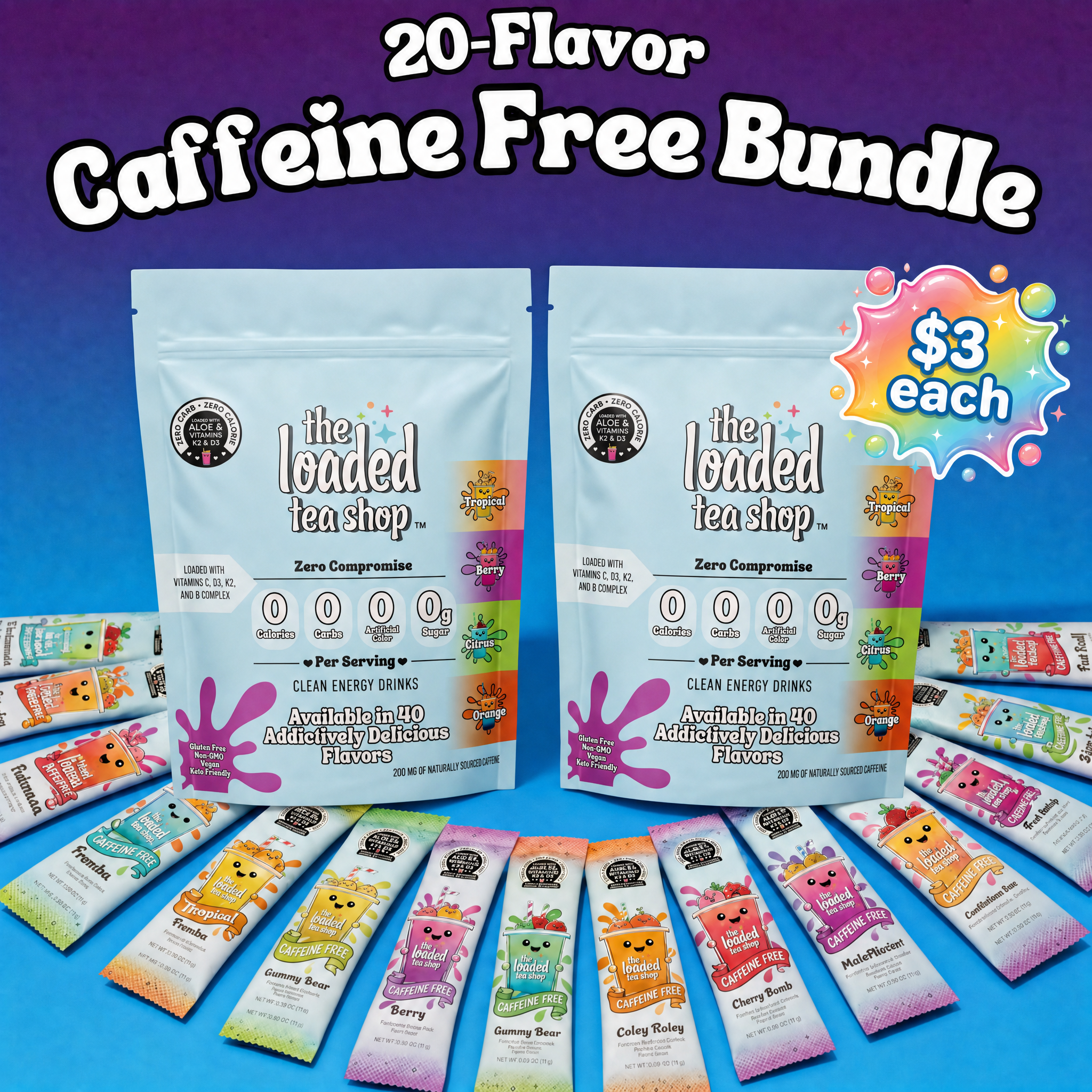 20 Flavor Bundle (Caffeine-Free) - Flavor Packs Daily